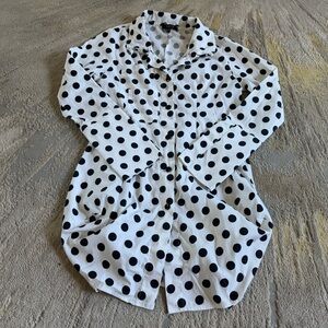 COMFY USA Polka Dot Black white Tunic Blouse button down shirt lagenlook small